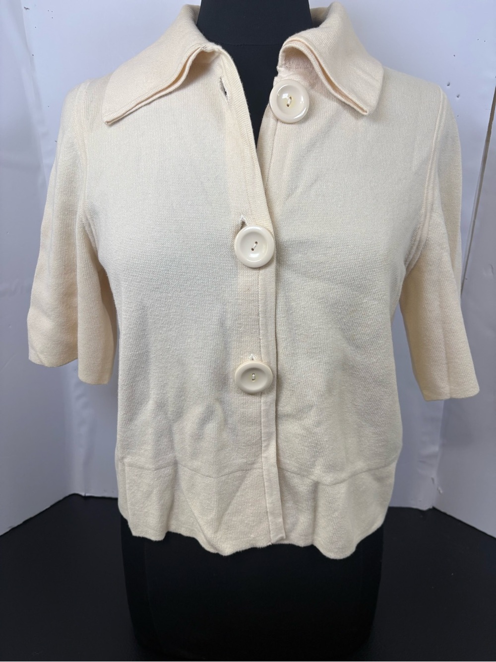 Josephine Chaus Cream Short-Sleeve Button Front Knit Top